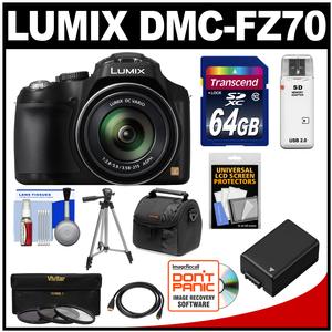 Panasonic Lumix DMC-FZ70 Digital Camera (Black) with 64GB Card + Battery + Case + 3 Filters + Tripod + HDMI Cable + Accessory Kit