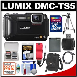 Panasonic Lumix DMC-TS5 Shock & Waterproof Wi-Fi GPS Digital Camera (Black) with 32GB Card + Battery + Case + Floating Strap + Flex Tripod Kit