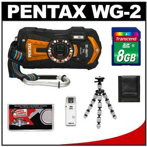 Pentax Optio WG-2 Shock & Waterproof GPS Digital Camera (Shiny Orange) with 8GB Card + Tripod + Case + Accessory Kit - Digital Cameras and Accessories - Hip Lens.com