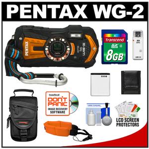 Pentax Optio WG-2 Shock & Waterproof GPS Digital Camera (Shiny Orange) with 8GB Card + Battery + Case + Float Strap + Accessory Kit - Digital Cameras and Accessories - Hip Lens.com