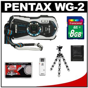 Pentax Optio WG-2 Shock & Waterproof GPS Digital Camera (Gloss White) with 8GB Card + Tripod + Case + Accessory Kit - Digital Cameras and Accessories - Hip Lens.com