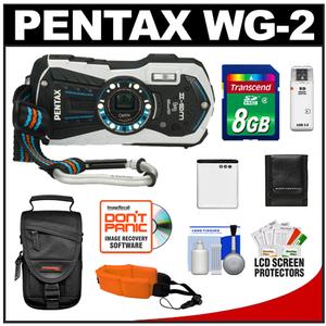 Pentax Optio WG-2 Shock & Waterproof GPS Digital Camera (Gloss White) with 8GB Card + Battery + Case + Float Strap + Accessory Kit - Digital Cameras and Accessories - Hip Lens.com