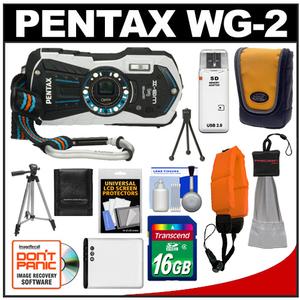 Pentax Optio WG-2 Shock & Waterproof GPS Digital Camera (Gloss White) with 16GB Card + Battery + Tripod + Case + Float Strap + Accessory Kit - Digital Cameras and Accessories - Hip Lens.com