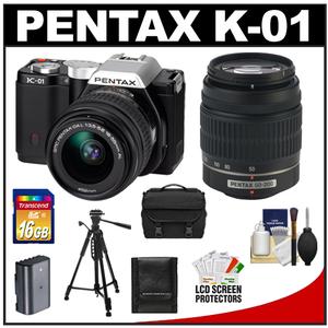 Pentax K-01 Digital SLR Camera Body with DA L 18-55mm and 50-200mm Lenses (Black) with 16GB Card + Case + Battery + Tripod + Accessory Kit - Digital Cameras and Accessories - Hip Lens.com