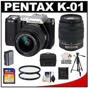 Pentax K-01 Digital SLR Camera Body with DA L 18-55mm and 50-200mm Lenses (Black) with 32GB Card + Case + Battery + 2 UV Filters + Tripod + Accessory Kit - Digital Cameras and Accessories - Hip Lens.com