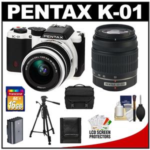 Pentax K-01 Digital SLR Camera Body with DA L 18-55mm and 50-200mm Lenses (White) with 16GB Card + Case + Battery + Tripod + Accessory Kit - Digital Cameras and Accessories - Hip Lens.com