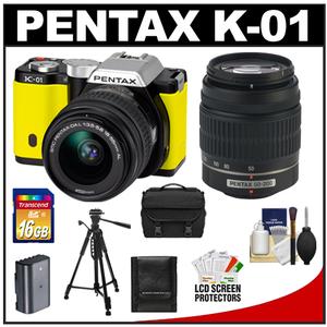 Pentax K-01 Digital SLR Camera Body with DA L 18-55mm and 50-200mm Lenses (Yellow) with 16GB Card + Case + Battery + Tripod + Accessory Kit - Digital Cameras and Accessories - Hip Lens.com