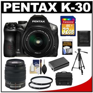 Pentax K-30 Weather Sealed Digital SLR Camera with DA L 18-55mm & 50-200mm Lenses (Black) with 32GB Card + Case + Battery + Tripod + Filters + Accessory Kit - Digital Cameras and Accessories - Hip Lens.com
