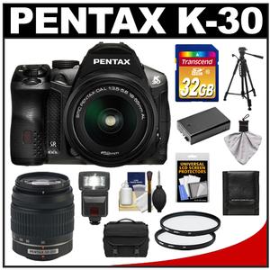 Pentax K-30 Weather Sealed Digital SLR Camera with DA L 18-55mm & 50-200mm Lenses (Black) with 32GB Card + Case + Battery + Flash + Tripod + Filters + Accessory - Digital Cameras and Accessories - Hip Lens.com
