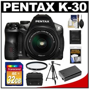 Pentax K-30 Weather Sealed Digital SLR Camera with DA L 18-55mm Lens (Black) with 32GB Card + Case + Battery + Tripod + Filter + Accessory Kit - Digital Cameras and Accessories - Hip Lens.com