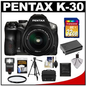 Pentax K-30 Weather Sealed Digital SLR Camera with DA L 18-55mm Lens (Black) with 32GB Card + Case + Battery + Flash + Tripod + Filter + Accessory Kit - Digital Cameras and Accessories - Hip Lens.com