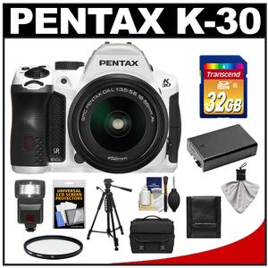 Pentax K-30 Weather Sealed Digital SLR Camera with DA L 18-55mm Lens (White) with 32GB Card + Case + Battery + Flash + Tripod + Filter + Accessory Kit - Digital Cameras and Accessories - Hip Lens.com