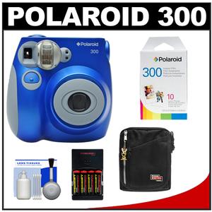 Polaroid PIC-300L Instant Film Analog Camera (Blue) with Polaroid Instant Film Pack of 10 + (4) AA Batteries & Charger + Case + Cleaning Kit - Digital Cameras and Accessories - Hip Lens.com