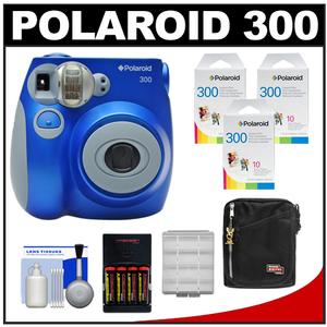 Polaroid PIC-300L Instant Film Analog Camera (Blue) with (3) Polaroid Instant Film Pack of 10 + (4) AA Batteries & Charger + Case + Kit - Digital Cameras and Accessories - Hip Lens.com