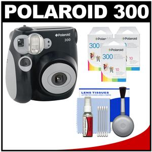 Polaroid PIC-300B Instant Film Analog Camera (Black) with (3) Polaroid 300 Instant Film Packs of 10 + Cleaning Kit - Digital Cameras and Accessories - Hip Lens.com