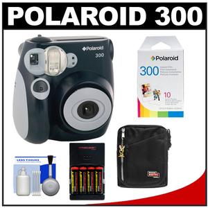 Polaroid PIC-300B Instant Film Analog Camera (Black) with Polaroid Instant Film Pack of 10 + (4) AA Batteries & Charger + Case + Cleaning Kit - Digital Cameras and Accessories - Hip Lens.com