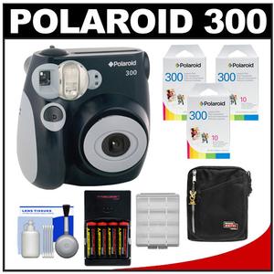 Polaroid PIC-300B Instant Film Analog Camera (Black) with (3) Polaroid Instant Film Pack of 10 + (4) AA Batteries & Charger + Case + Kit - Digital Cameras and Accessories - Hip Lens.com