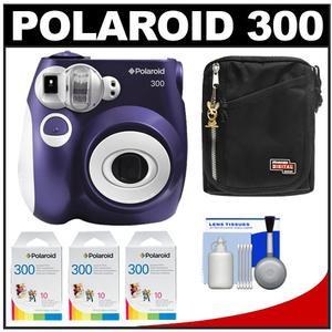 Polaroid PIC-300P Instant Film Analog Camera (Purple) with (3) Polaroid 300 Instant Film Packs of 10 + Case + Cleaning Kit - Digital Cameras and Accessories - Hip Lens.com