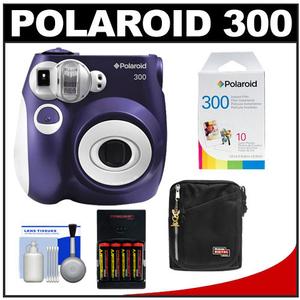 Polaroid PIC-300P Instant Film Analog Camera (Purple) with Polaroid Instant Film Pack of 10 + (4) AA Batteries & Charger + Case + Cleaning Kit - Digital Cameras and Accessories - Hip Lens.com
