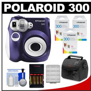 Polaroid PIC-300P Instant Film Analog Camera (Purple) with (3) Polaroid Instant Film Pack of 10 + (4) AA Batteries & Charger + Case + Kit - Digital Cameras and Accessories - Hip Lens.com