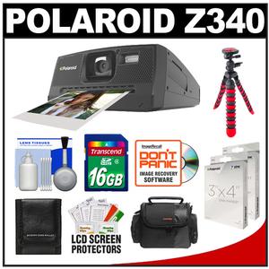 Polaroid Z340 Instant Digital Camera with ZINK Zero Ink Printing Technology + (60) Paper Film Prints (2 Extra Packs) + 16GB Card + Case + Flex Tripod + Accessor - Digital Cameras and Accessories - Hip Lens.com