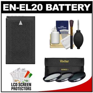 Power2000 ACD-348 Rechargeable Battery for Nikon EN-EL20 + 3 40.5mm UV/CPL/ND8 Filters + Cleaning Kit for 1 J1 Interchangeable Lens Digital Camera - Digital Cameras and Accessories - Hip Lens.com
