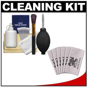 Precision Design 6-Piece Camera & Lens Cleaning Kit with Blower  Brush  Fluid  Cloth  Tissues & Tips + 6 Microfiber Cleaning Cloths