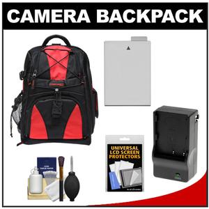 Precision Design Multi-Use Laptop/Tablet Digital SLR Camera Backpack Case (Black/Red) with LP-E8 Battery & Charger + Accessory Kit