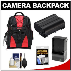 Precision Design Multi-Use Laptop/Tablet Digital SLR Camera Backpack Case (Black/Red) with EN-EL15 Battery & Charger + Accessory Kit