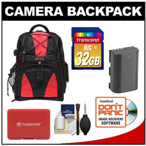 Precision Design Multi-Use Laptop/Tablet Digital SLR Camera Backpack Case (Black/Red) with 32GB Card + LP-E6 Battery + Accessory Kit