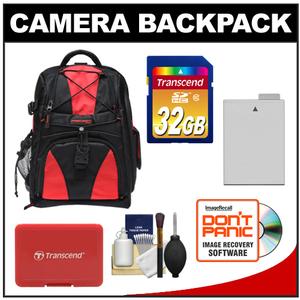 Precision Design Multi-Use Laptop/Tablet Digital SLR Camera Backpack Case (Black/Red) with 32GB Card + LP-E8 Battery + Accessory Kit