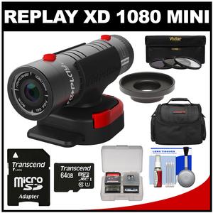 Replay XD 1080 Mini Digital HD Video Camera Camcorder with 64GB Card + Lens Adapter + 3 UV/CPL/ND8 Filters + Case + Kit