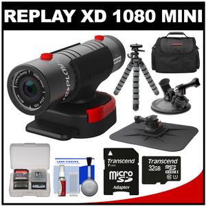 Replay XD 1080 Mini Digital HD Video Camera Camcorder with 32GB Card + Car Suction Cup & Dashboard Mounts + Case + Tripod + Kit