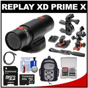 Replay XD Prime X Waterproof Wi-Fi HD Action Video Camera Camcorder with 64GB Card + 2 Helmet Flat Surface & Bike Handlebar Mounts + Backpack + Kit