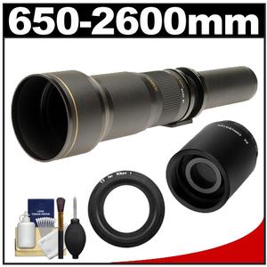 Rokinon 650-1300mm f/8-16 Telephoto Lens (Black) & 2x Teleconverter with Cleaning Kit for Nikon 1 J1 J2 V1 Digital Cameras - Digital Cameras and Accessories - Hip Lens.com