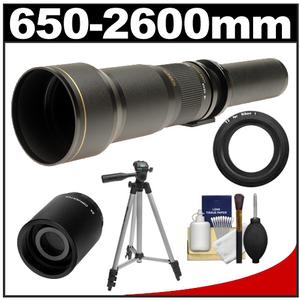 Rokinon 650-1300mm f/8-16 Telephoto Lens (Black) & 2x Teleconverter with Tripod + Accessory Kit for Nikon 1 J1 J2 V1 Digital Cameras - Digital Cameras and Accessories - Hip Lens.com