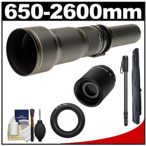 Rokinon 650-1300mm f/8-16 Telephoto Lens (Black) & 2x Teleconverter with Monopod + Accessory Kit for Nikon 1 J1 J2 V1 Digital Cameras - Digital Cameras and Accessories - Hip Lens.com