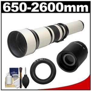 Rokinon 650-1300mm f/8-16 Telephoto Lens (White) & 2x Teleconverter with Cleaning Kit for Nikon 1 J1 J2 V1 Digital Cameras - Digital Cameras and Accessories - Hip Lens.com