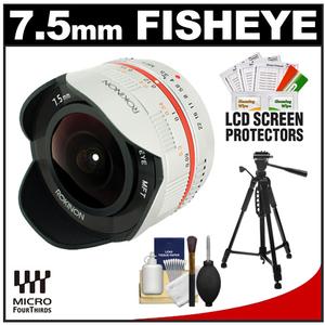 Rokinon 7.5mm f/3.5 UMC Fisheye Manual Focus Lens (for Micro 4/3 Olympus Pen) (Silver) with Tripod + Cleaning & Accessory Kit - Digital Cameras and Accessories - Hip Lens.com