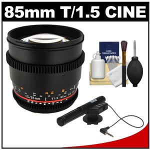 Rokinon 85mm T/1.5 Cine AS IF MF Telephoto Lens (for Video DSLR Canon EOS Cameras) with Microphone & Bracket + Cleaning Kit Rokinon 85mm T/1.5 Cine AS IF MF Telephoto Lens (for Video DSLR Canon EOS Cameras) with Microphone & Bracket + Cleaning Kit