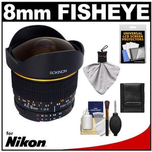 Rokinon 8mm f/3.5 Manual Focus Aspherical  Automatic Lens (for Nikon Cameras) with Cleaning & Accessory Kit - Digital Cameras and Accessories - Hip Lens.com