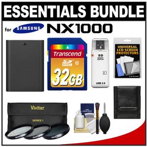 Essentials Bundle for Samsung NX1000 Digital Camera and 20-50mm Lens with BP1030 Battery + 32GB Card + 3 UV/CPL/ND8 Filters + Accessory Kit - Digital Cameras and Accessories - Hip Lens.com