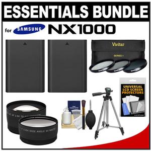 Essentials Bundle for Samsung NX1000 Digital Camera and 20-50mm Lens with 2 BP1030 Batteries + 3 UV/CPL/ND8 Filters + Tripod + Tele/Wide Lenses Kit - Digital Cameras and Accessories - Hip Lens.com