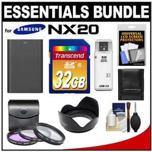 Essentials Bundle for Samsung NX20 Digital Camera and 18-55mm Lens with BP1310 Battery + 32GB Card + 3 UV/FLD/CPL Filters + Hood + Accessory Kit - Digital Cameras and Accessories - Hip Lens.com