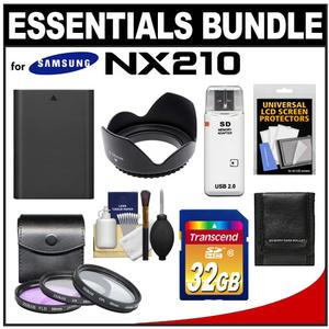 Essentials Bundle for Samsung NX210 Digital Camera and 18-55mm Lens with BP1030 Battery + 32GB Card + 3 UV/FLD/CPL Filters + Hood + Accessory Kit - Digital Cameras and Accessories - Hip Lens.com