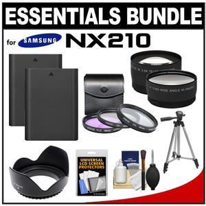 Essentials Bundle for Samsung NX210 Digital Camera and 18-55mm Lens with 2 BP1030 Batteries + 3 UV/FLD/CPL Filters + Hood + Tripod + Tele/Wide Lenses Kit - Digital Cameras and Accessories - Hip Lens.com