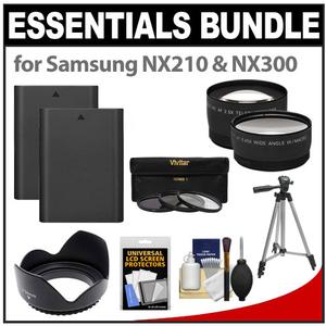 Essentials Bundle for Samsung NX210 & NX300 Digital Camera and 18-55mm Lens with 2 BP1030 Batteries + 3 UV/CPL/ND8 Filters + Hood + Tripod + Tele/Wide Lenses Kit
