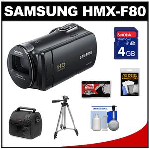 Samsung HMX-F80 Flash Memory HD Digital Video Camcorder (Black) with 4GB Card + Case + Tripod + Accessory Kit - Digital Cameras and Accessories - Hip Lens.com