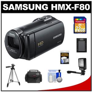Samsung HMX-F80 Flash Memory HD Digital Video Camcorder (Black) with 32GB Card + Battery + Tripod + LED Light & Bracket + Case + Accessory Kit - Digital Cameras and Accessories - Hip Lens.com