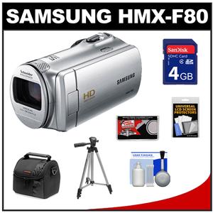 Samsung HMX-F80 Flash Memory HD Digital Video Camcorder (Silver) with 4GB Card + Case + Tripod + Accessory Kit - Digital Cameras and Accessories - Hip Lens.com